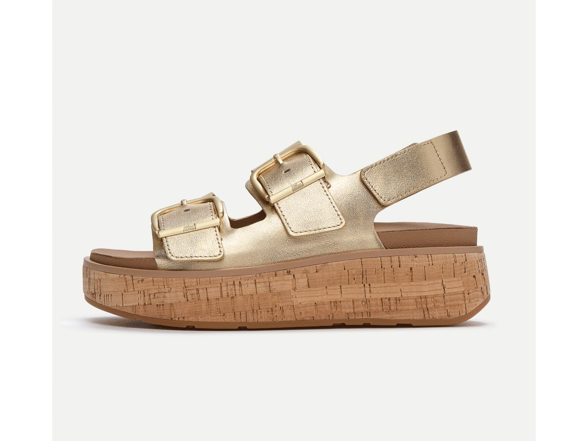 GEN-FF Max Buckle Metallic-Leather/Cork Two-Bar Slides Platino