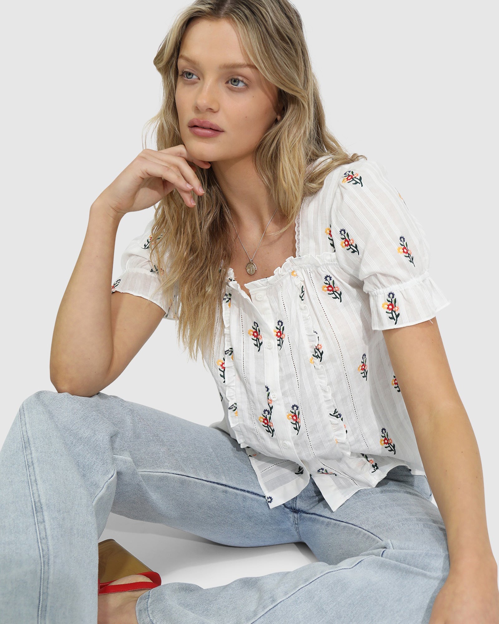 Image of Wild Garden Floral Blouse - White