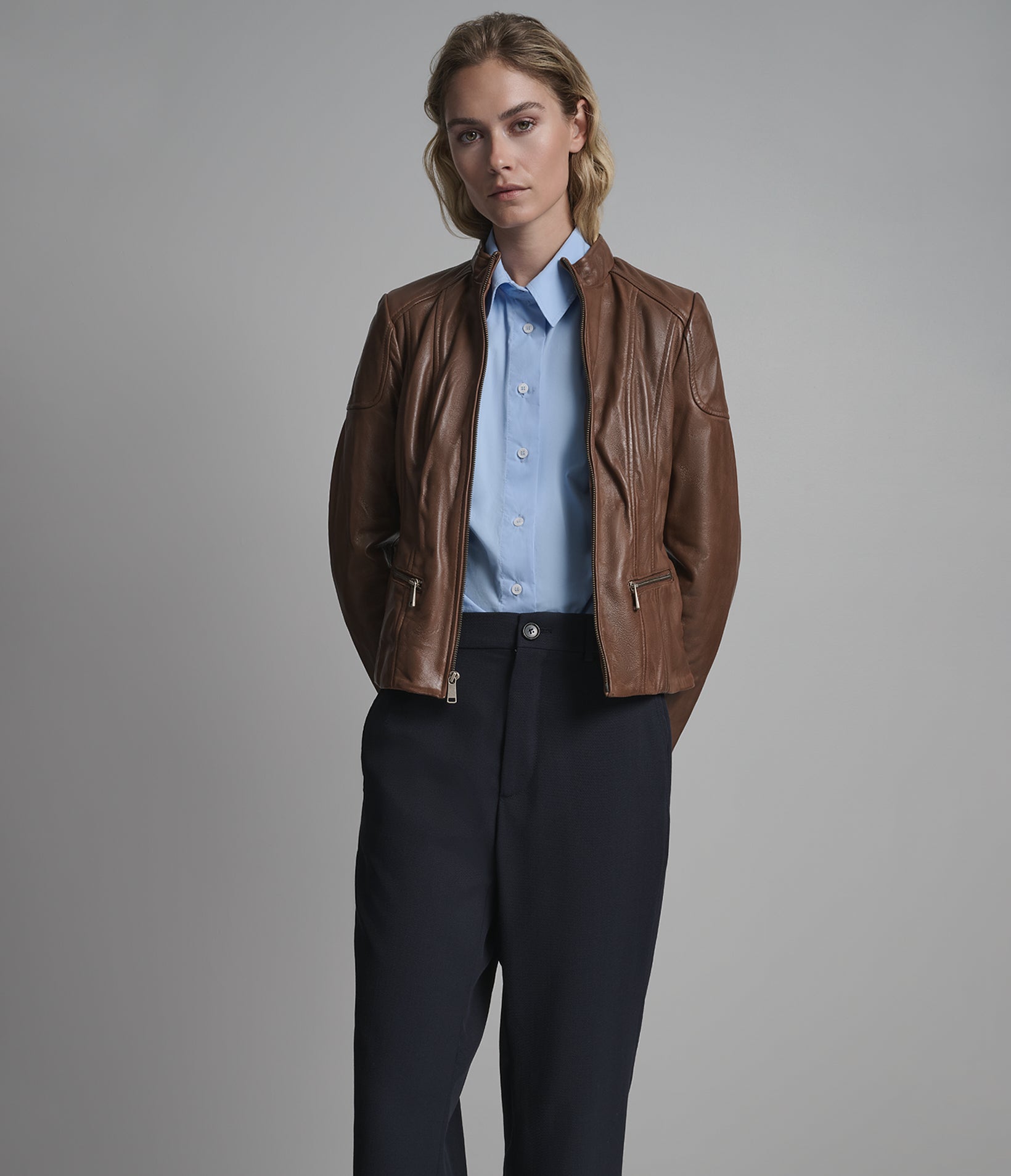Image of Caitlin Leather Scuba Jacket