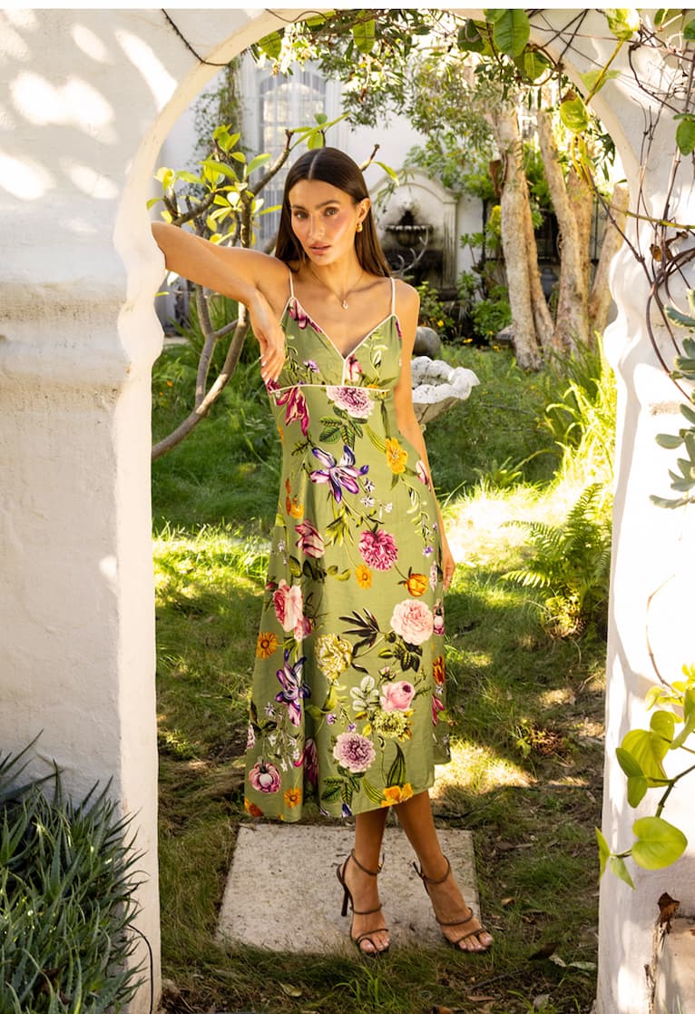 Arias Contrast Binding Midi Slip Dress