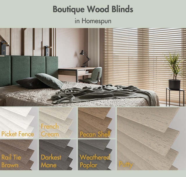 Boutique Wood Blinds in Homespun