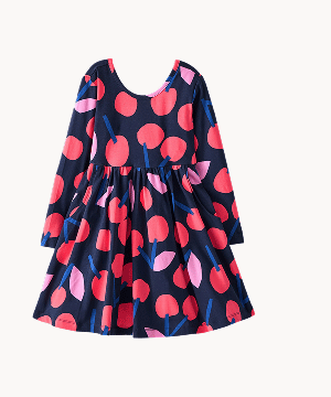 Long Sleeve Skater Dress with Pockets |  Cherries on Navy
