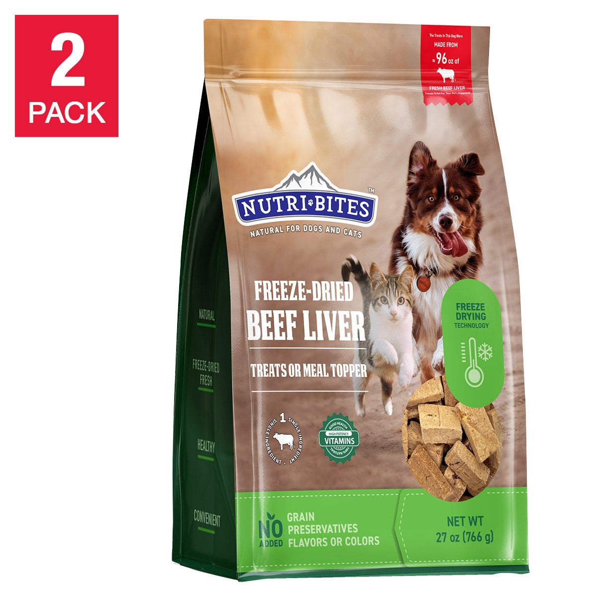 Canature NutriBites Freeze Dried Beef Liver, Dog and Cat Treat 27 oz, 2-Pack