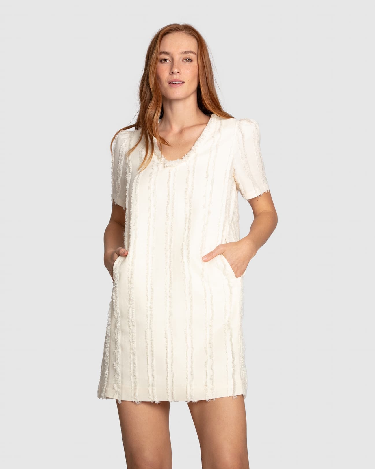 Solana Boho Fringe Shift Mini Dress - Cream