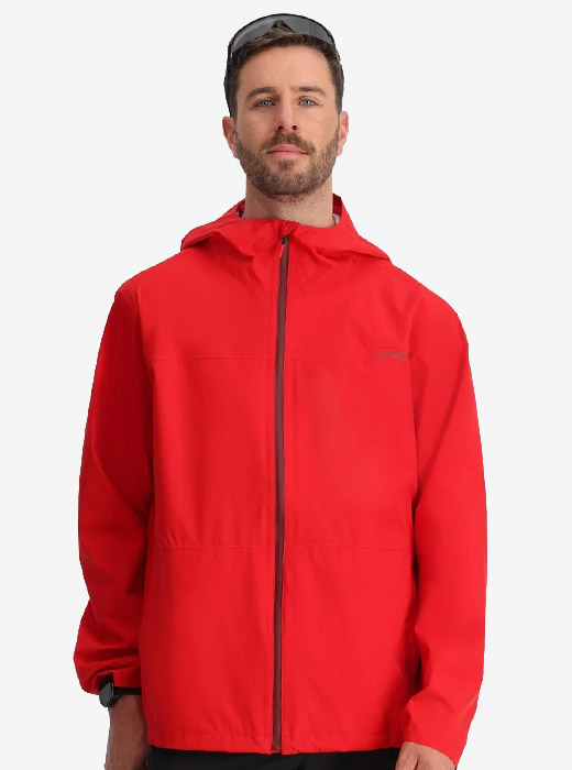 Man wearing Clutch Rain Jacket in Spyder Red