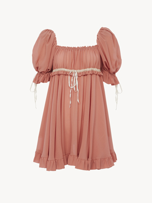 Puff-sleeve mini dress in silk georgette