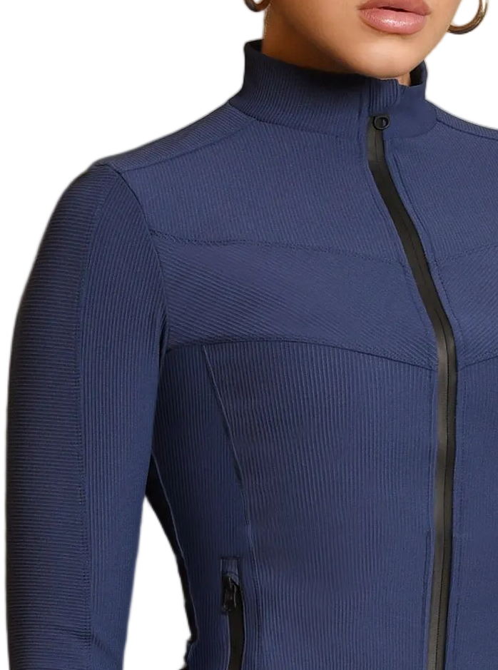 Image of Directional  Rib Fitted Activewear Jacket - Navy