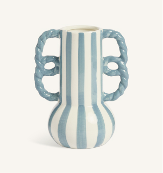 Habitat Stripe Ceramic Blue Vase with Wavy Handles