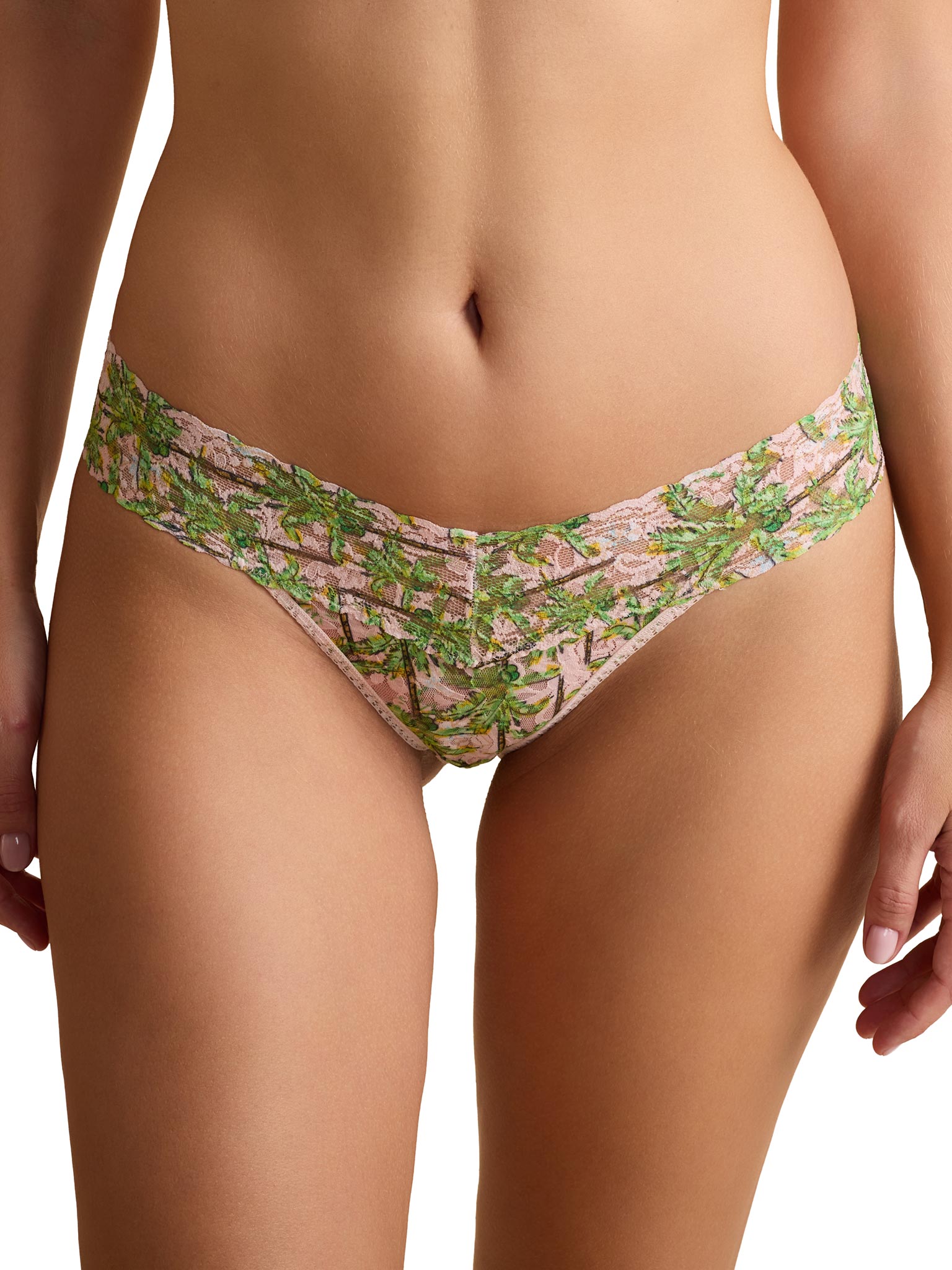 Image of Printed Signature Lace® Original Rise Thong Palm Breeze Pink