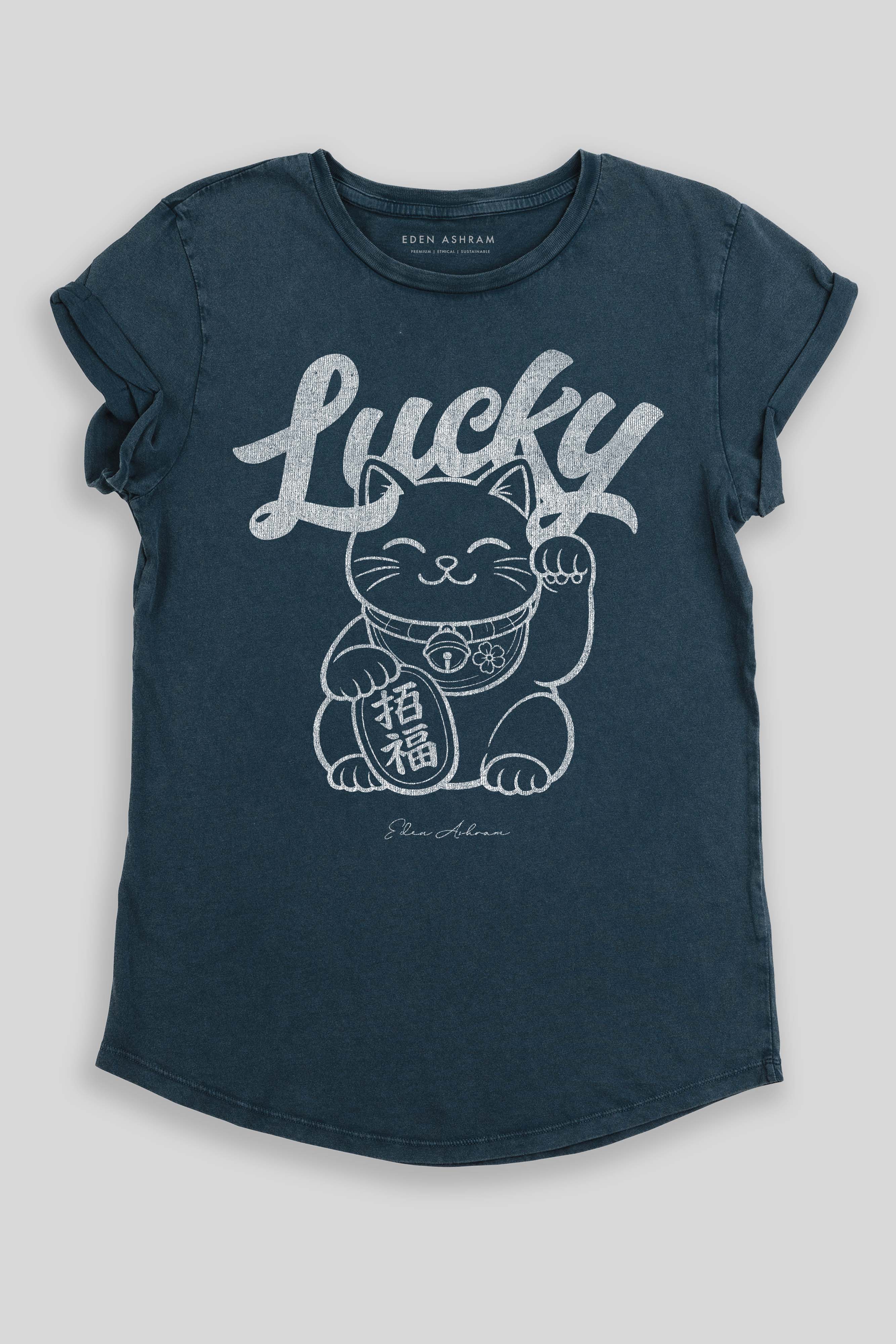 Image of Lucky Cat Premium Rolled Sleeve T-Shirt