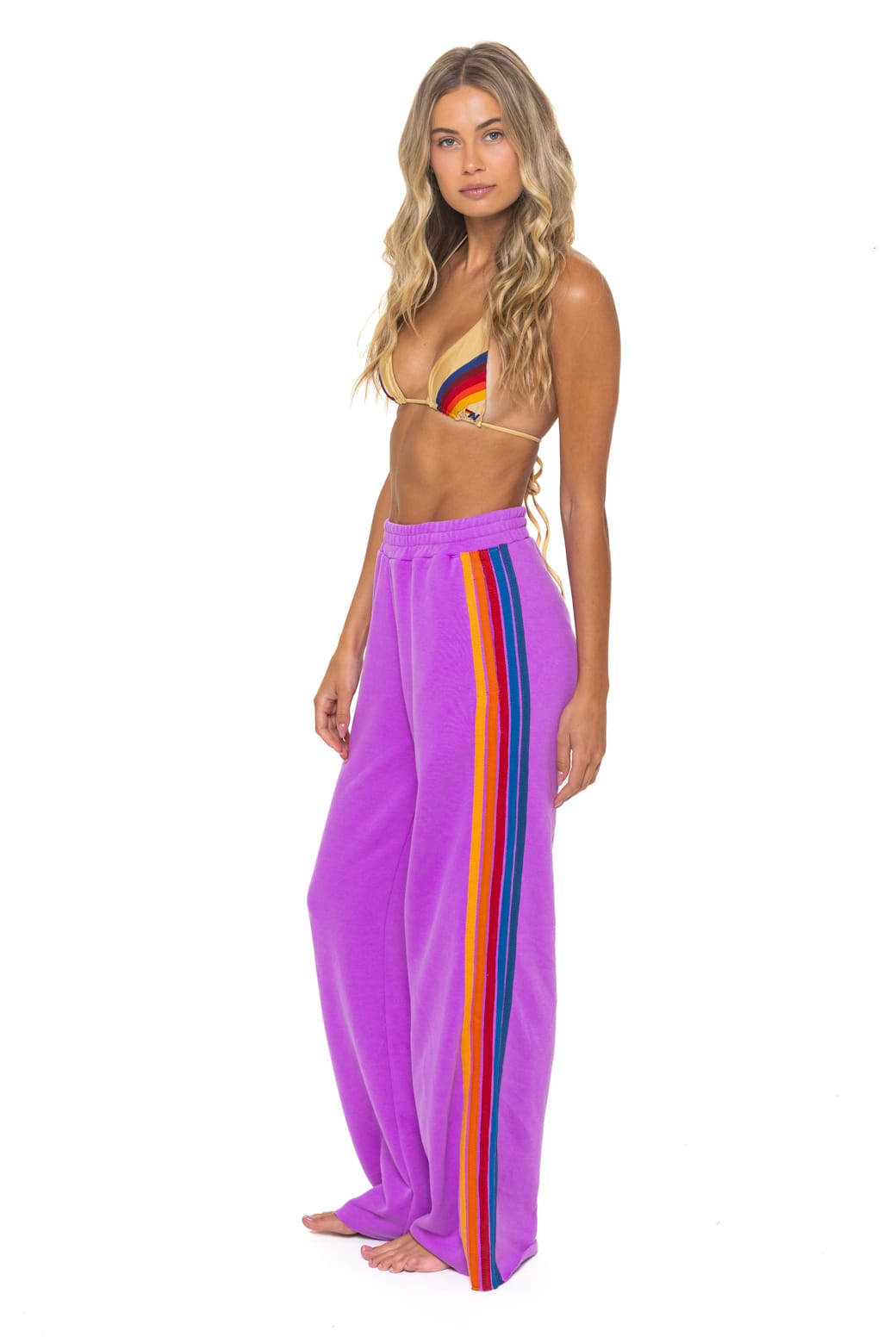 Image of 5 STRIPE WIDE LEG POCKET SWEATPANTS - NEON PURPLE
