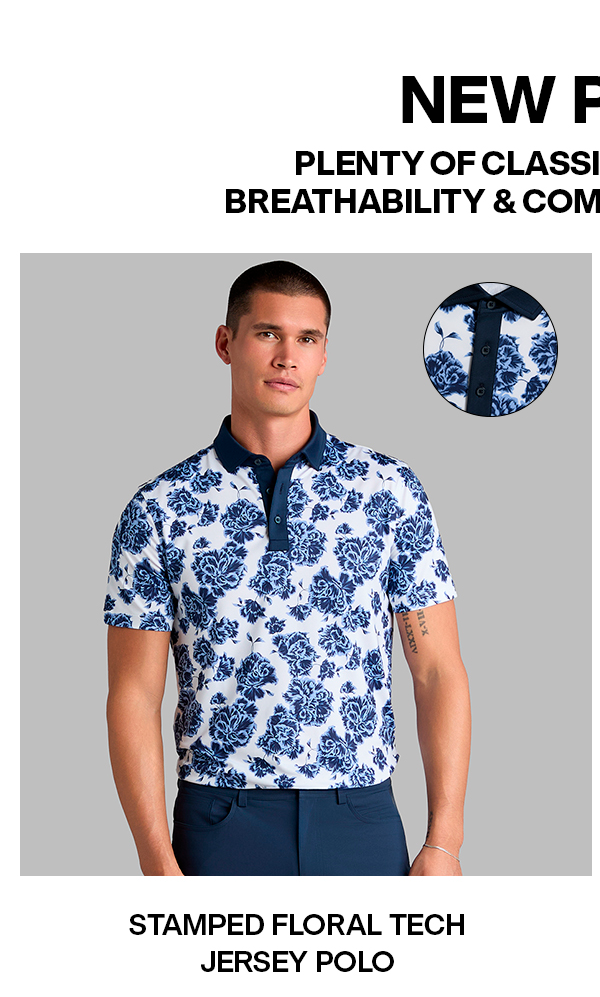 NEW POLOS | STAMPED FLORAL TECH JERSEY POLO