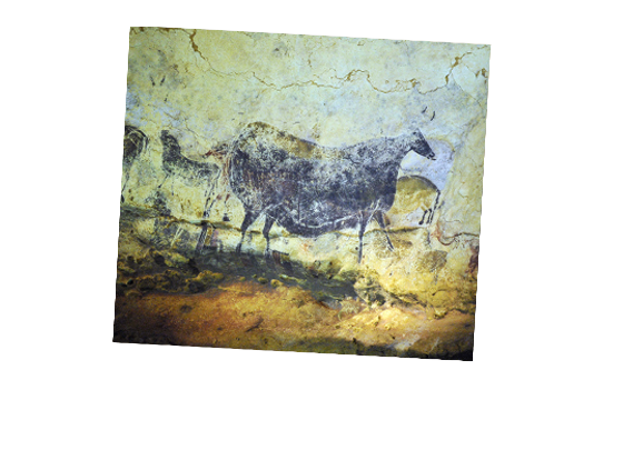 A cave drawing of a large animal.