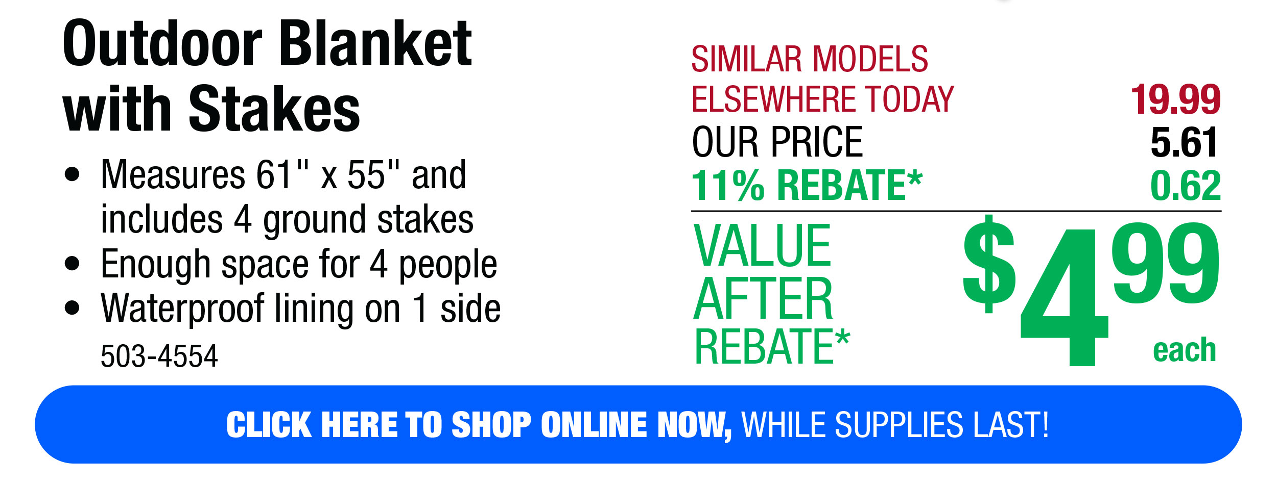 Outdoor Blanket with Stakes - Free Shipping To Store!