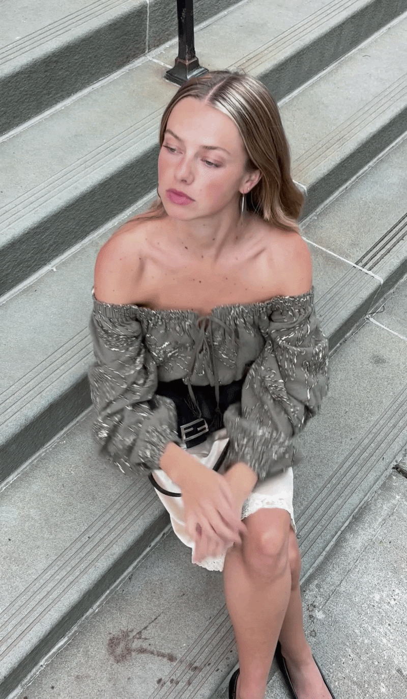 Embroidered Off-The-Shoulder Puff Sleeve Crop Top