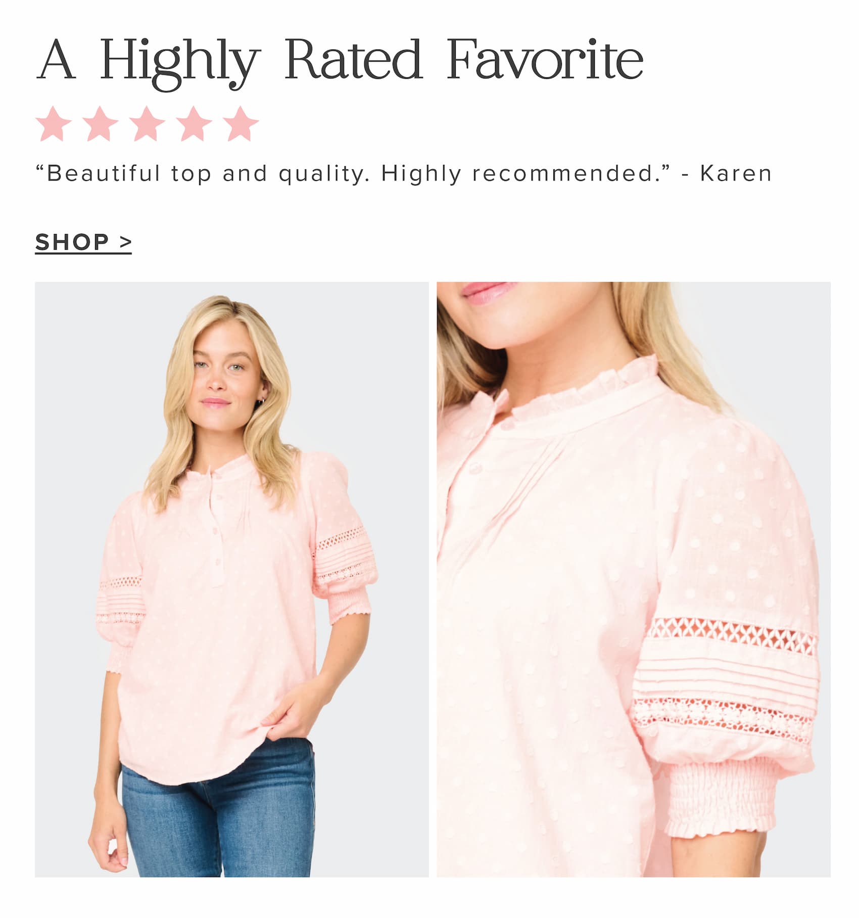 A highly rated favorite: Dianthus Henley Puff Sleeve Pleated Blouse