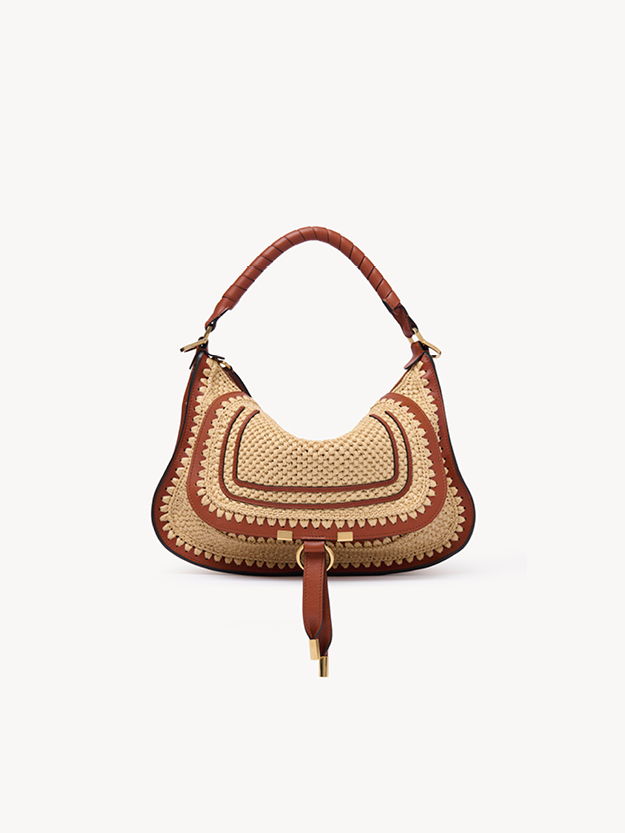Small Marcie shoulder bag in raffia-effect