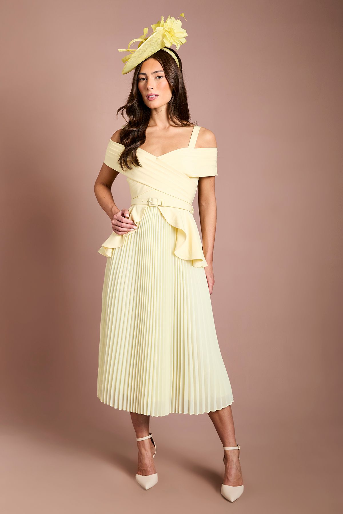 Bardot Pleated Crepe Midi Dress