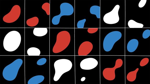 composition with abstarct cell shapes, organised in a squarish grid.