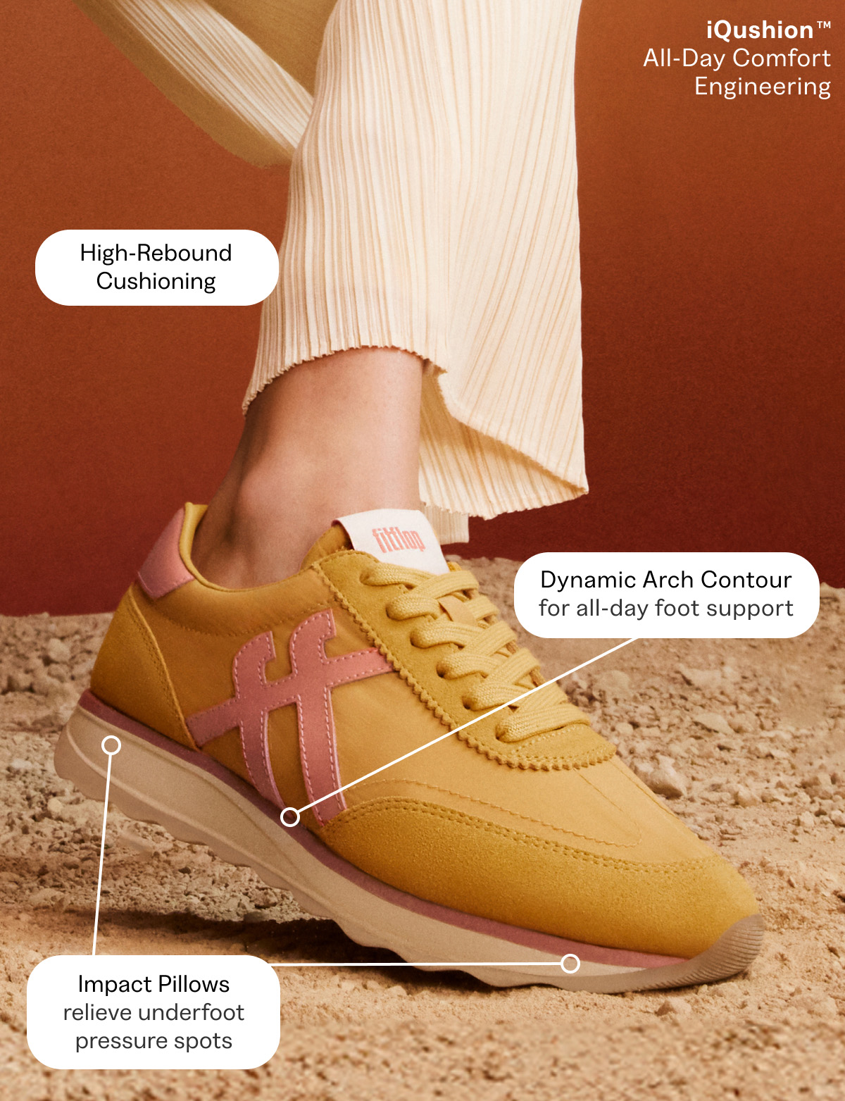 RETRO-Q Fabric/Suede Trainers Turmeric