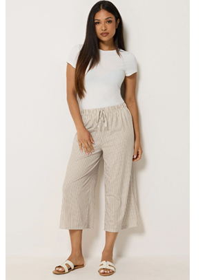 M&Co Petite Neutral Brown Stripe Wide Leg Culottes