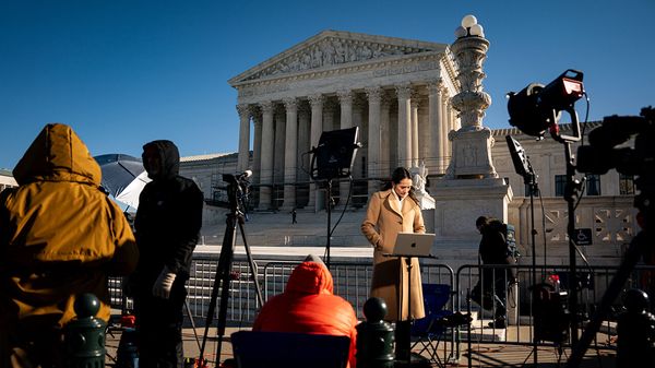 Members of the media in front of the US Supreme Court in Washington, DC, US, on Tuesday, Jan. 20, 2026. 