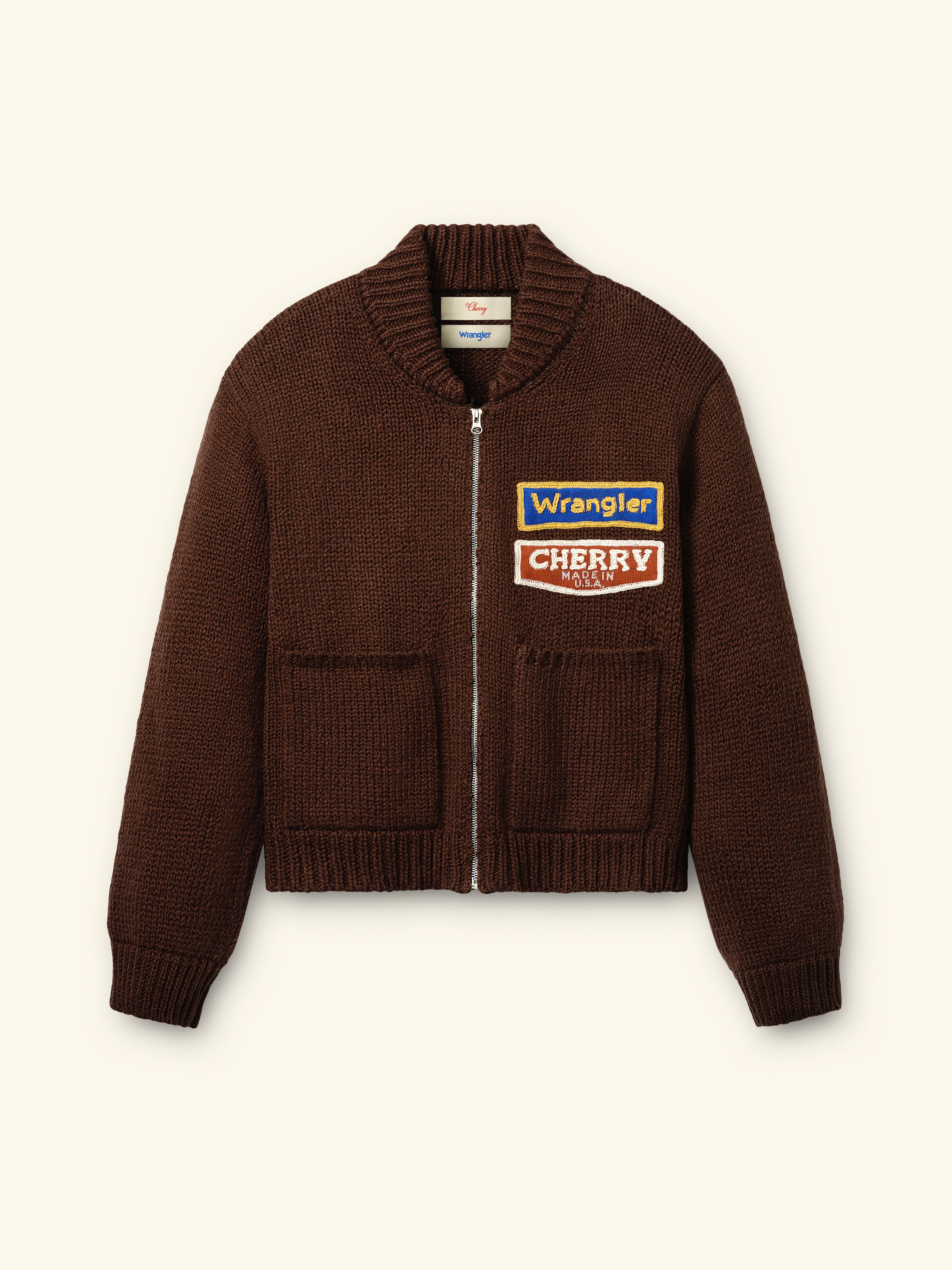 Image of Cherry x Wrangler Cotton Frise Knit Zip-up Jacket (Brown)