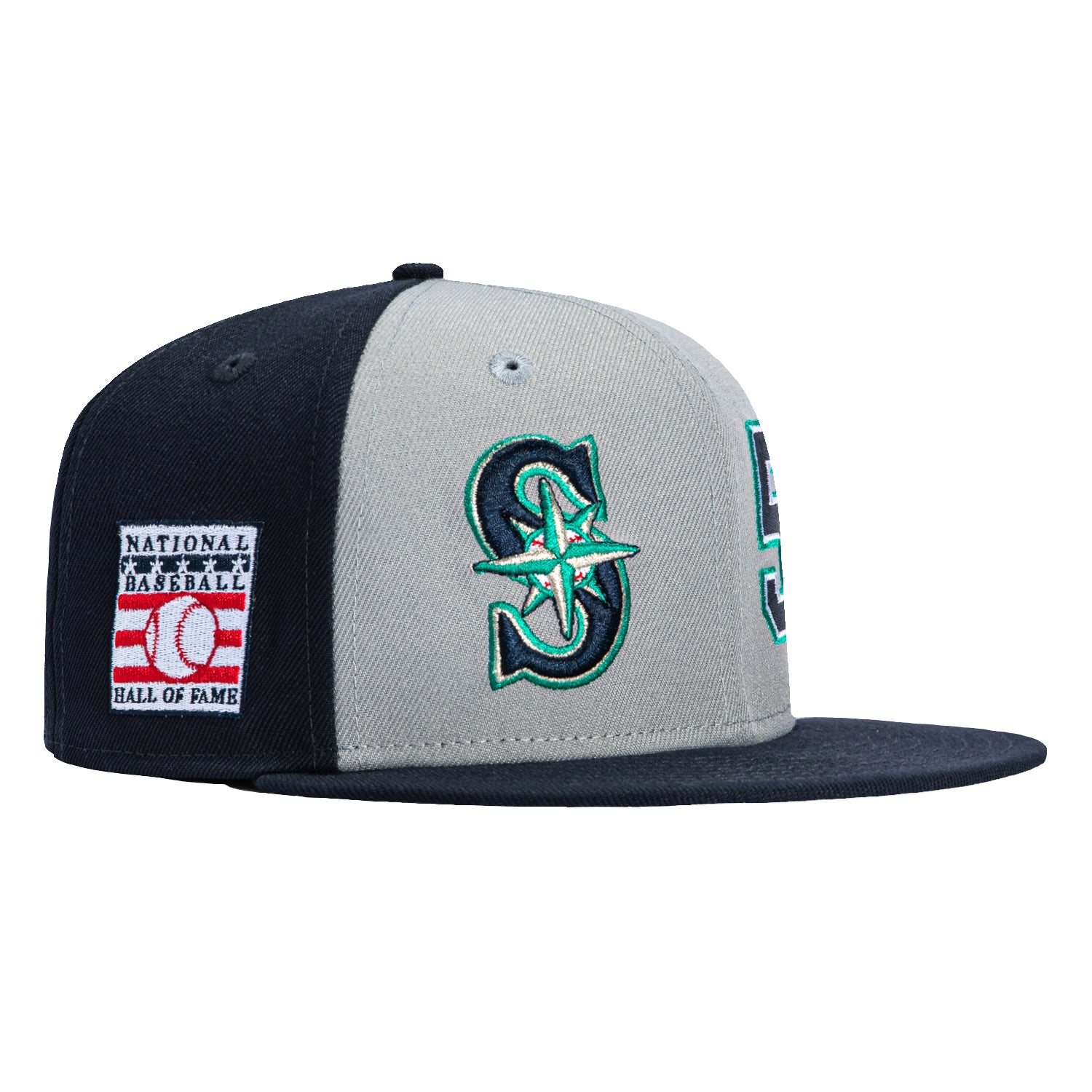 Image of New Era 59Fifty Seattle Mariners Ichiro Suzuki Hall of Fame Jersey Rail Hat - Grey, Navy
