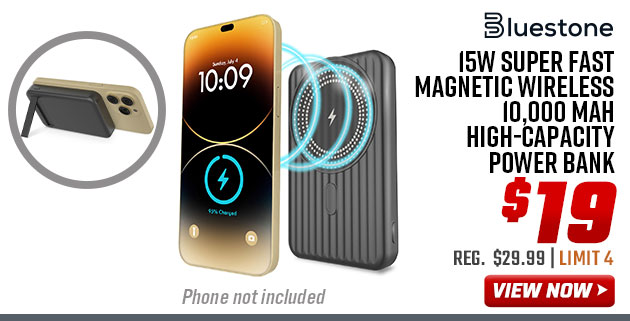 ''Bluestone 15w Super Fast  Magnetic Wireless  10,000 mAh  High-Capacity  Power Bank''