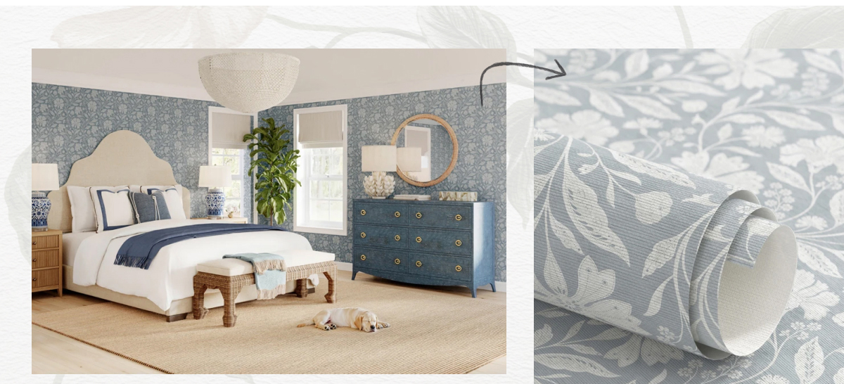 Shop Coastal Garden Harbor Blue Grasscloth Wallpaper