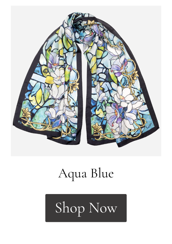 Aquamarine Tiffany glass silk scarf