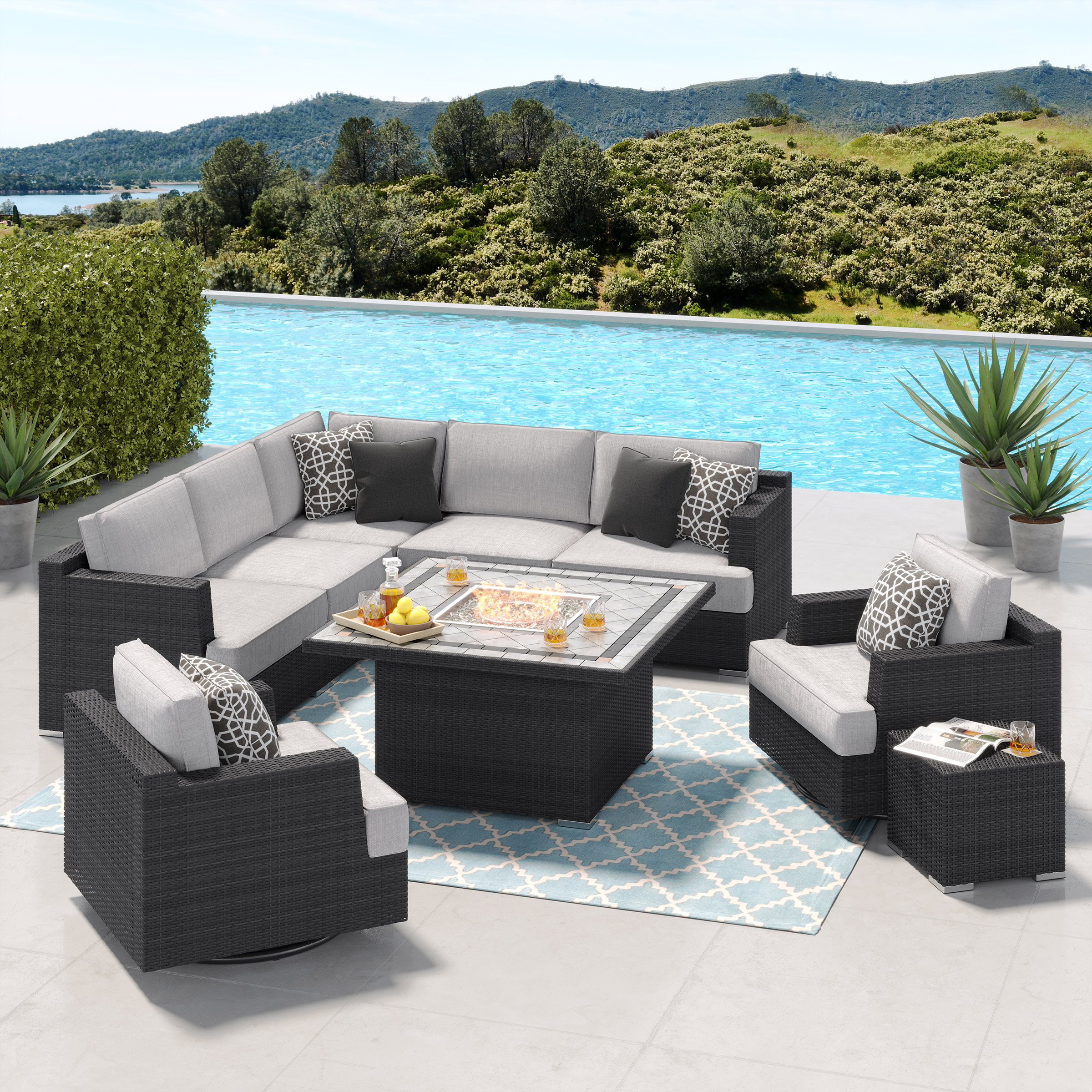 Sirio Niko 9-Piece Fire Outdoor Patio Seating Set