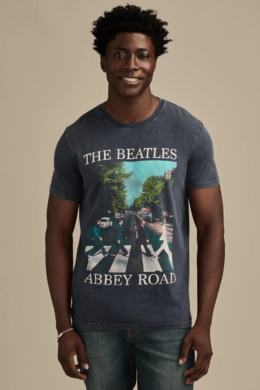 Image of Lucky Brand The Beatles Abbey Road Tee - Men's Clothing Tops Shirts Tee Graphic T Shirts in Blue Nights
