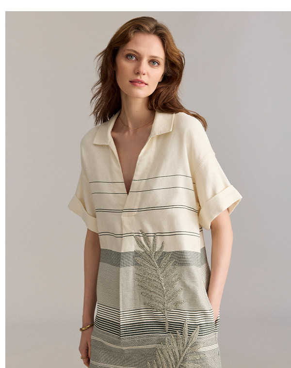 Desert Palm Embroidered Shirt Dress