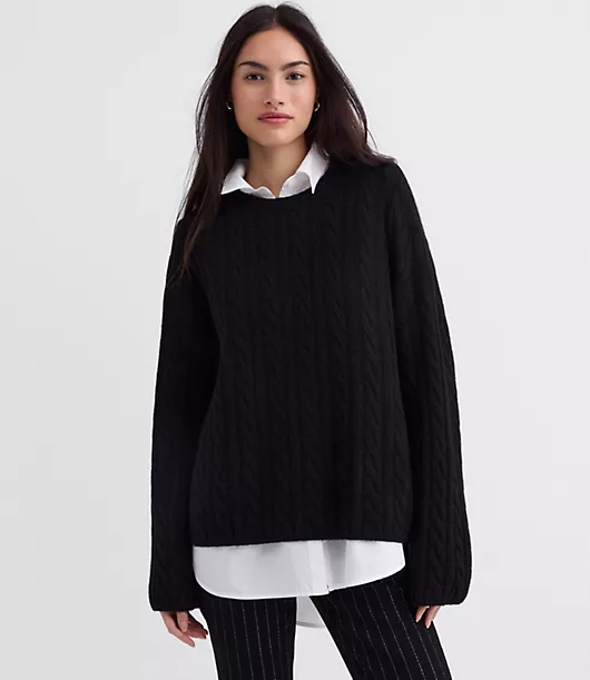 Heathered Wide Sleeve Cable Sweater