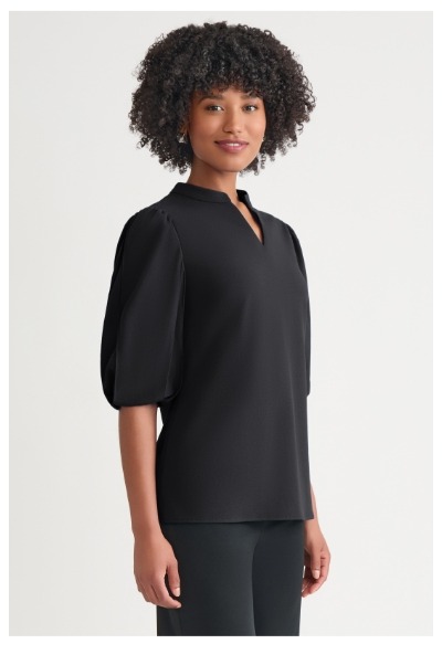Stretch Deco Crepe Puff Sleeve Blouse