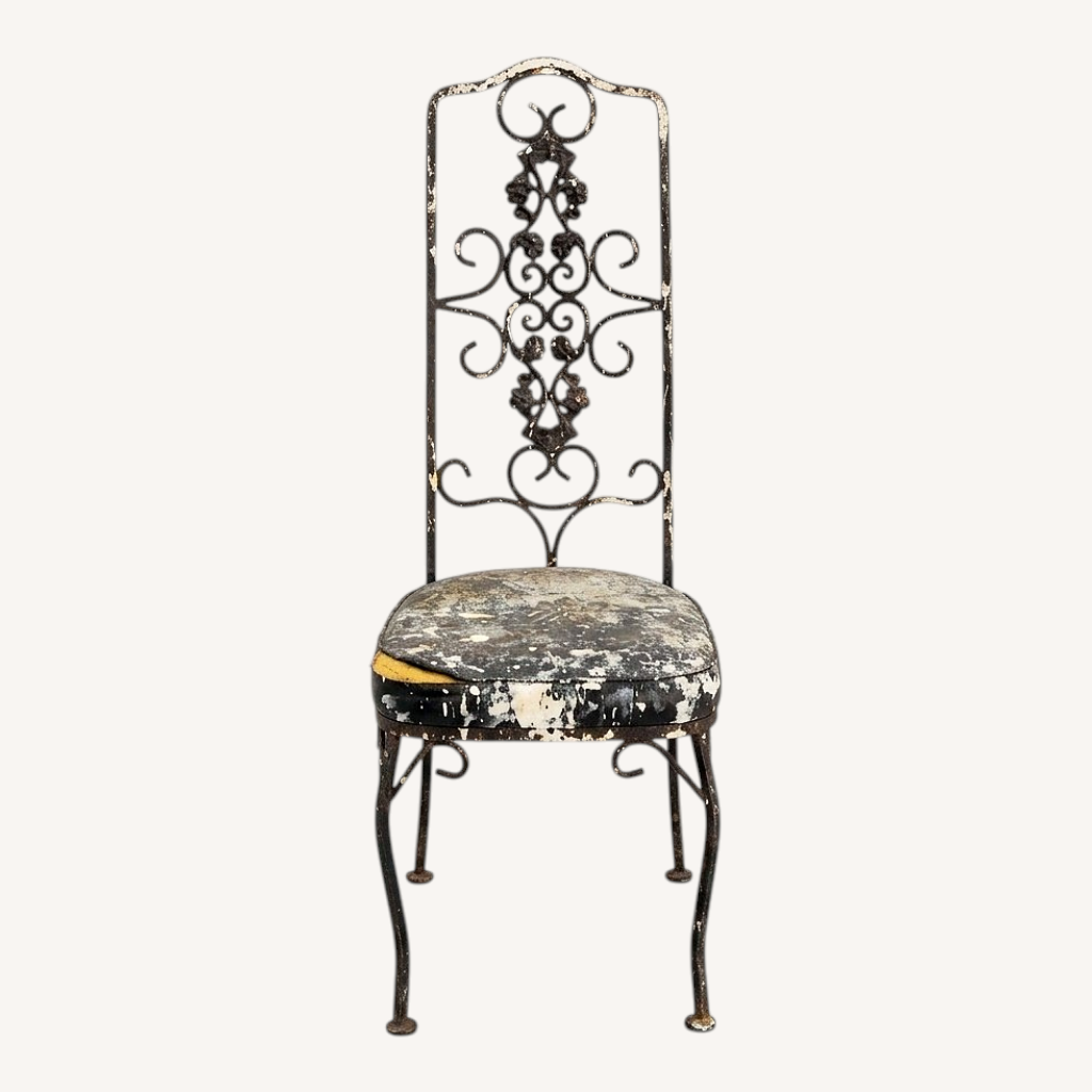 Image of Retro 70's Wrought Iron  Black Accent Chair