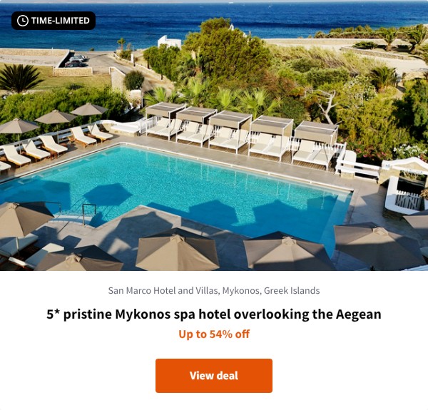 5* pristine Mykonos spa hotel overlooking the Aegean