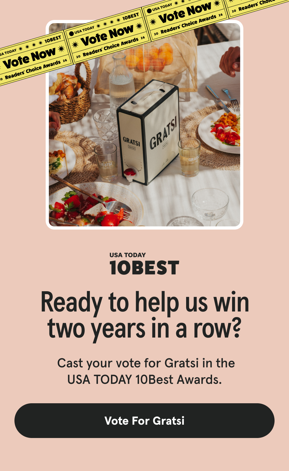 Ready to help us win two years in a row? Cast your vote for Gratsi in the USA TODAY 10Best Awards. [VOTE FOR GRATSI]