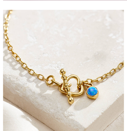 Heart T Bar Birthstone Charm Bracelet