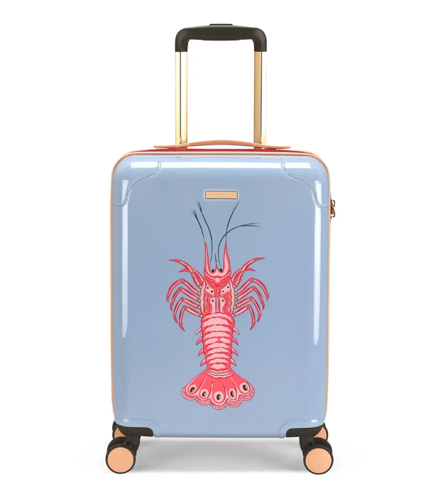Cabin Trolley Spinner Suitcase - Pale Blue With Lobster