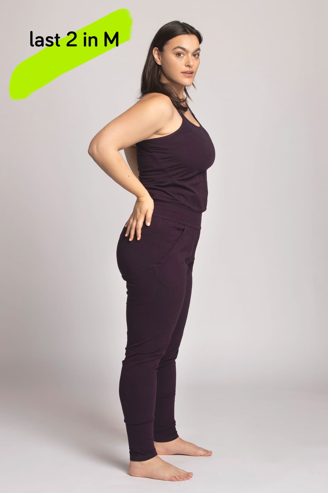 organic eggplant long yoga jumpsuit