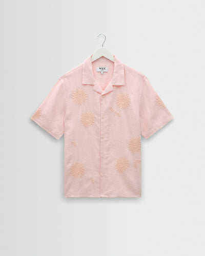 Didcot - Pink Flower Embroidered Short-Sleeve Shirt