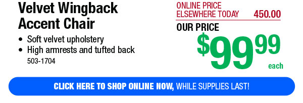 Velvet Wingback Accent Chair - FREE Shipping To Store!