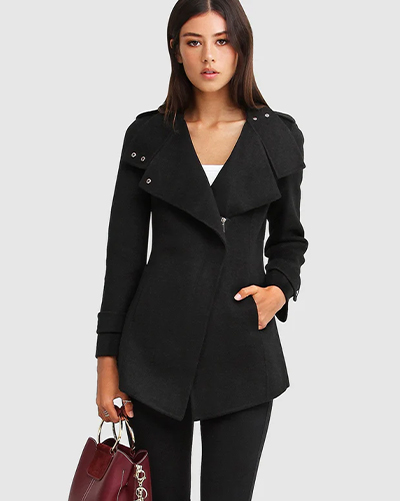 Bad Girl Wool Blend Moto Coat - Black