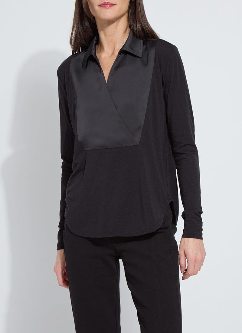 Image of Pietra Shirt Collar Mix Media Top