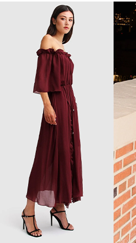 Amour Amour Ruffled Midi Dress - Burgundy