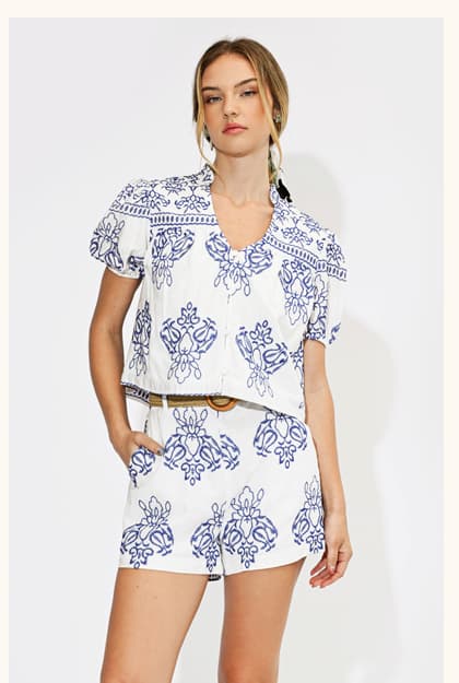 Caitlin Embroidered Short Sleeves Top