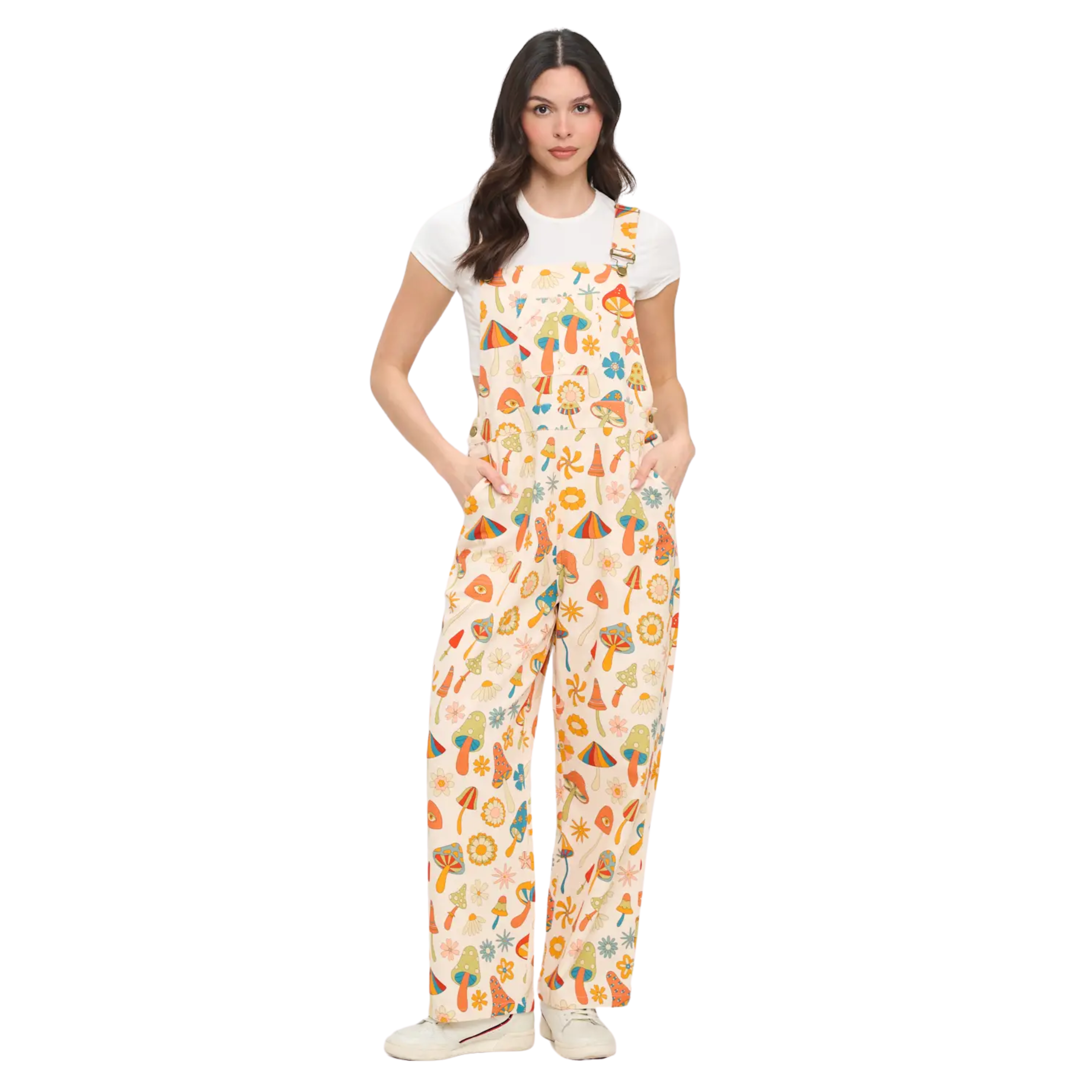 Image of Retro Mushroom Boho Hippie Daisy Flowers Print Overall