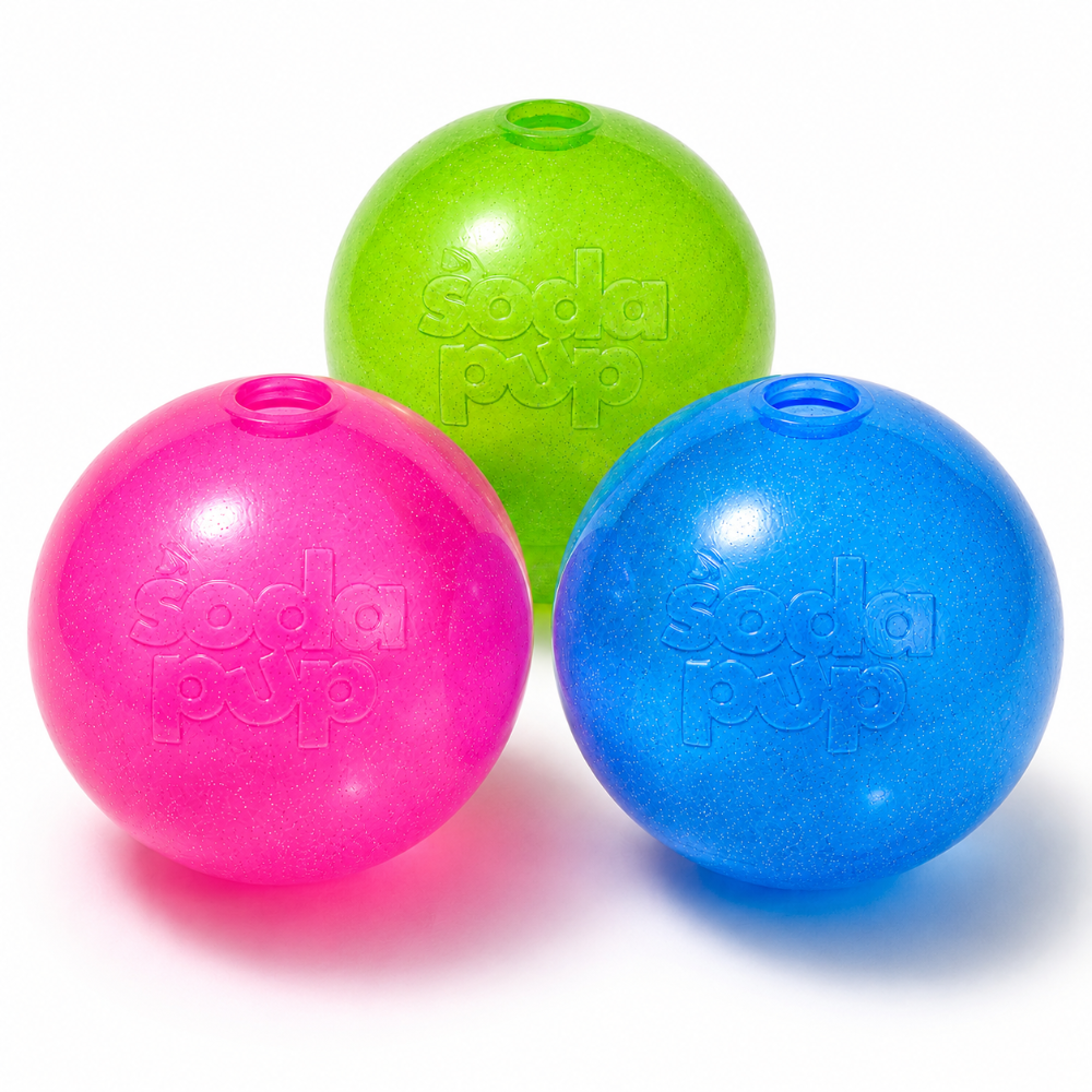 Glitter Ball Dog Toy | Soft PUP-X Rubber Floating Fetch Ball with Treat Dispenser | USA Made